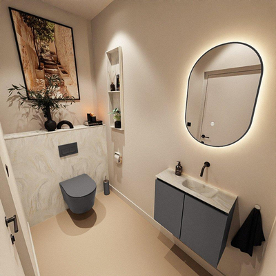 MONDIAZ TURE-DLUX 60cm toiletmeubel Dark Grey. EDEN wastafel Ostra positie rechts. Zonder kraangat.