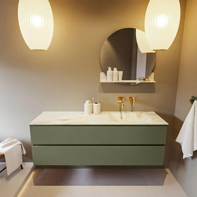 MONDIAZ VICA-DLUX Badkamermeubelset - 150cm - onderkast army- 2 lades - inbouw wastafel cloud rechts - zonder kraangaten - 60cm hoge versie - frape