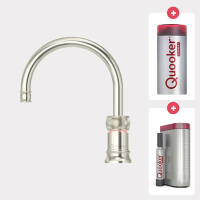 Quooker NL Classic Nordic round kokendwaterkraan opbouw uitloop draaibaar met Combi reservoir & Cube reservoir nikkel glans