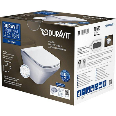 Duravit DuraStyle wandclosetset diepspoel spoelrandloos 37x54cm met softclose closetzitting Wondergliss wit