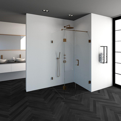 BRAUER Create douchecabine vierkant 3-delig 100x100cm profielloos met antikalk en 8mm veiligheidsglas koper