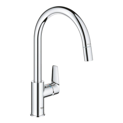 Grohe Start Edge Keukenkraan - 1-gats - hoge draaibare uittrekbare uitloop - voorsprong 21.5cm - gesloten greep - chroom