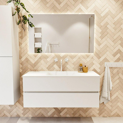 MONDIAZ VICA 120cm badmeubel onderkast Talc 2 lades. Wastafel CLOUD midden 1 kraangat, kleur Talc.