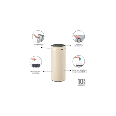 Brabantia Touch Bin Afvalemmer - 30 liter - kunststof binnenemmer - soft beige