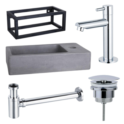 Fortifura Fuente fonteinset - 40x20x23.5cm - 1 kraangat - zwart frame - fonteinkraan chroom - beton