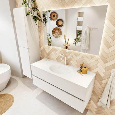 MONDIAZ VICA 120cm badmeubel onderkast Talc 2 lades. Wastafel MOON midden 1 kraangat, kleur Talc.