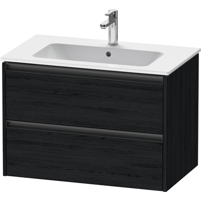 Duravit Ketho 2 wastafelonderbouwkast met 2 laden 81x48x55cm met grepen antraciet eiken zwart mat