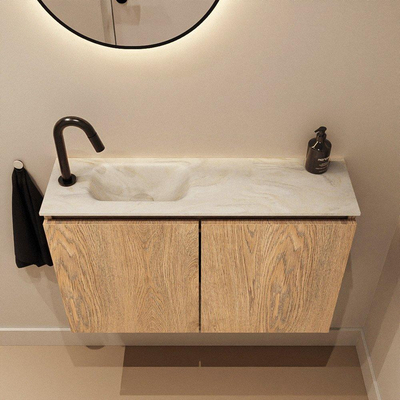 MONDIAZ TURE-DLUX 80cm toiletmeubel Washed Oak. EDEN wastafel Ostra positie links. Met 1 kraangat.