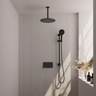 BRAUER Black Carving Thermostatische Regendouche inbouw - drukknoppen - SET 72 - 30cm hoofddouche - plafondarm - 3 standen handdouche - doucheslang - geïntegreerde glijstang - zwart mat