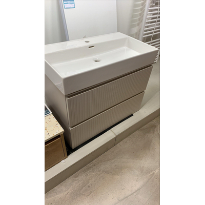 Adema Prime Blend onderkast mat cotton (beige) - 80x55x46cm - 1 wasbak - Keramiek - Wit - 1 kraangat - OUTLET UDEN