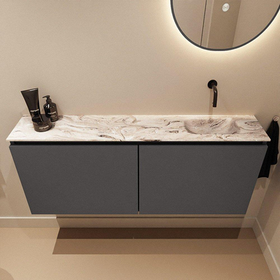 MONDIAZ TURE-DLUX 120cm toiletmeubel Dark Grey. EDEN wastafel Glace positie rechts. Zonder kraangat.
