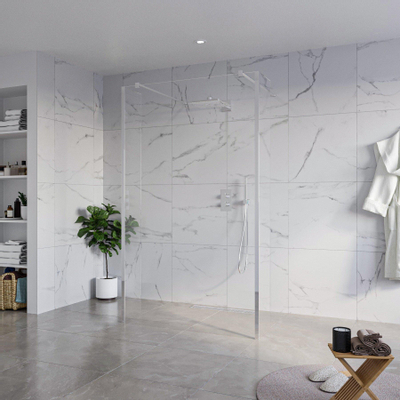 Fortifura Galeria Vrijstaande Inloopdouche - 120x200cm - Helder - antikalk - 8mm veiligheidsglas - 2 zijwanden 30cm - wandsteunen en hoekprofielen - Chroom