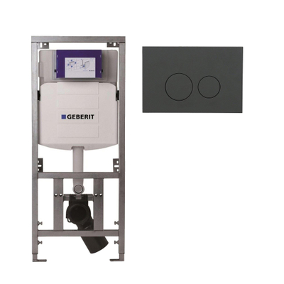 Geberit Inbouwreservoir - UP320 - QeramiQ push bedieningsplaat - dualflush - ronde knoppen - kunststof mat antraciet