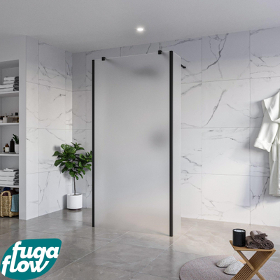 FugaFlow Eccelente Vetro Vrijstaande inloopdouche badkamer - 100x200cm - Glas mat - antikalk - 8mm veiligheidsglas - 2 zijwanden 30cm - met wandarmen en hoekprofielen - Zwart mat -