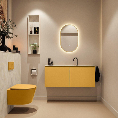 MONDIAZ TURE-DLUX 120cm toiletmeubel Ocher. EDEN wastafel Ostra positie midden. Met 1 kraangat.