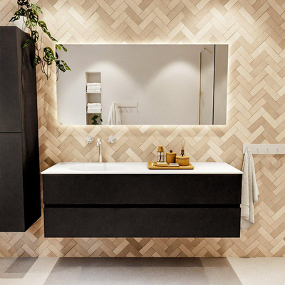 MONDIAZ VICA 150cm badmeubel onderkast Urban 2 lades. Wastafel MOON links 1 kraangat, kleur Talc.