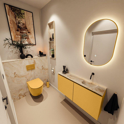 MONDIAZ TURE-DLUX 100cm toiletmeubel Ocher. EDEN wastafel Frappe positie rechts. Zonder kraangat.