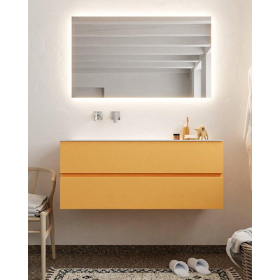 MONDIAZ VICA Badkamermeubelset - 120cm - 2 lades - wasbak Cloud links - 0 kraangaten - solid surface ocher