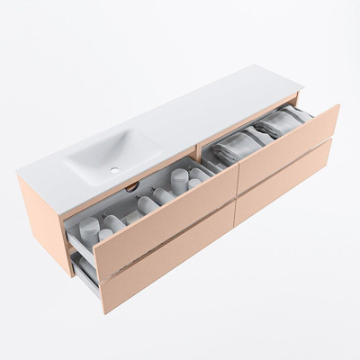 MONDIAZ Vica Badkamermeubelset - 190cm - onderkast rosee - 4 lades - wastafel cloud links - 1 kraangat - 60cm hoge versie - talc