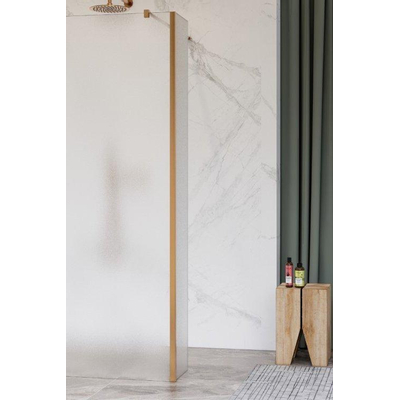 Fortifura Galeria zijwand - 30x200cm - mat glas - 8mm - met hoekprofiel - Geborsteld koper PVD (Koper)