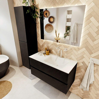 MONDIAZ VICA 100cm badmeubel onderkast Urban 2 lades. Wastafel CLOUD rechts 1 kraangat, kleur Talc.