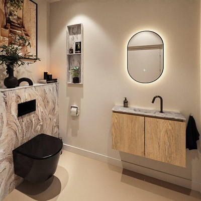 MONDIAZ TURE-DLUX 80cm toiletmeubel Washed Oak. EDEN wastafel Glace positie midden. Met 1 kraangat.