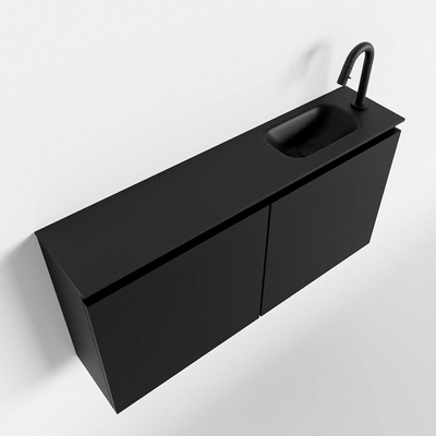 MONDIAZ TURE Fonteinset - 100x23x50cm - 1 kraangat - 2 deuren - urban mat - Wasbak rechts - Solid Surface Zwart