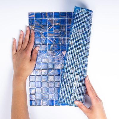 The Mosaic Factory Amsterdam mozaïektegel - 32.2x32.2cm - wand en vloertegel - Vierkant - Glas Medium Blue glans