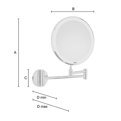 Smedbo Cosmeticaspiegel - wand - 20cm - 7x vergrotend - verlichting - Messing - mat zwart