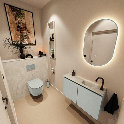 MONDIAZ TURE-DLUX 80cm toiletmeubel Greey. EDEN wastafel Ostra positie rechts. Met 1 kraangat.