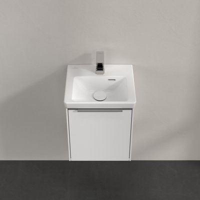 Villeroy & Boch Subway 3.0 wastafelonderkast 40x40x30cm met 1 linksdraaiende softclose deur met aluminium glanzende greep spaanplaat Brilliant white