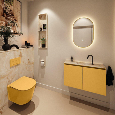 MONDIAZ TURE-DLUX 80cm toiletmeubel Ocher. EDEN wastafel Frappe positie midden. Met 1 kraangat.