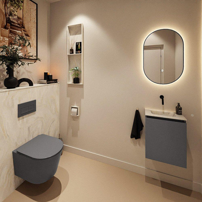 MONDIAZ TURE-DLUX 40cm toiletmeubel Dark Grey. EDEN wastafel Ostra positie midden. Zonder kraangat.