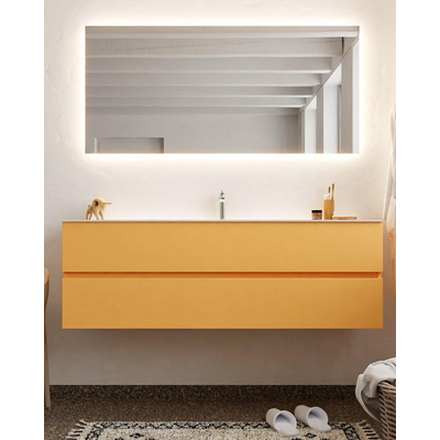 MONDIAZ VICA Badkamermeubelset - 150cm - 2 lades - wasbak Cloud midden - 1 kraangat - solid surface ocher