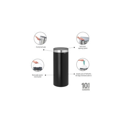 Brabantia Touch Bin Afvalemmer - 30 liter - kunststof binnenemmer - matt black - matt steel fingerprint proof