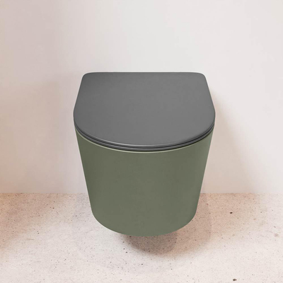 MONDIAZ LAVIE wandclosetpack - 36x53cm - diepspoel - rimless - Army (groen) - softclose - quick-release - toiletzitting - Dark grey (grijs)