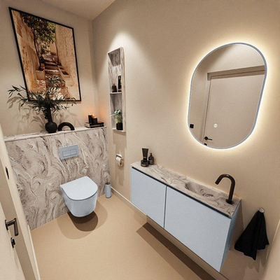 MONDIAZ TURE-DLUX 100cm toiletmeubel Clay. EDEN wastafel Glace positie rechts. Met 1 kraangat.