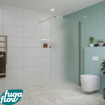FugaFlow Eccelente Vetro inloopdouche badkamer - 110x200cm - mat glas - wandarm - geborsteld messing