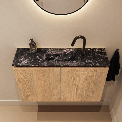 MONDIAZ TURE-DLUX 80cm toiletmeubel Washed Oak. EDEN wastafel Lava positie midden. Met 1 kraangat.