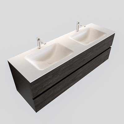 MONDIAZ VICA Badkamermeubelset - 150cm - 2 lades - wasbak Cloud dubbel - 2 kraangaten - solid surface dark brown