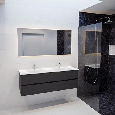 MONDIAZ VICA Badkamermeubelset - 150cm - 2 lades - wasbak Cloud dubbel - 2 kraangaten - solid surface darkgrey