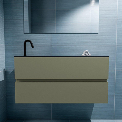 MONDIAZ ADA Toiletmeubel - 100x30x50cm - 1 kraangat - 2 lades - army mat - wasbak links - Solid surface - Zwart