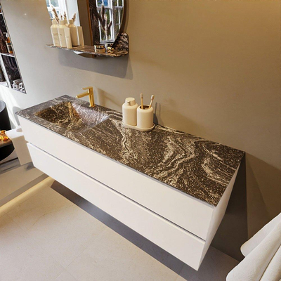 Mondiaz VICA-DLUX Badkamermeubelset - 150cm - talc - 2 lades - Inbouw wastafel CLOUD - links - 1 kraangat - kleur Lava - XL versie 60cm hoog