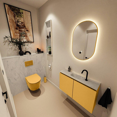 MONDIAZ TURE-DLUX 80cm toiletmeubel Ocher. EDEN wastafel Opalo positie midden. Met 1 kraangat.