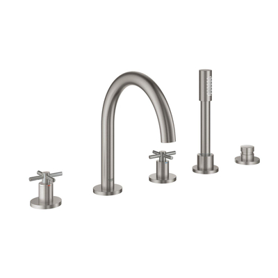 GROHE Atrio afbouwdeel 5-gats badrandcombinatie met omstel met handdouche met doucheslang 200cm met kruisgrepen supersteel