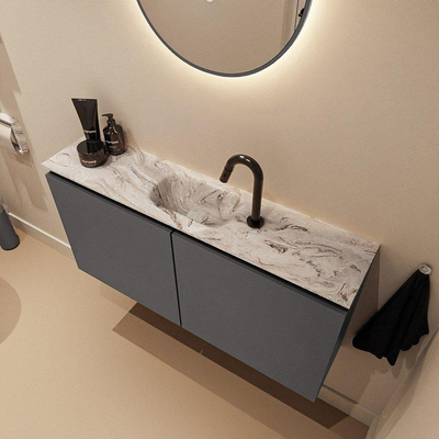 MONDIAZ TURE-DLUX 100cm toiletmeubel Dark Grey. EDEN wastafel Glace positie midden. Met 1 kraangat.