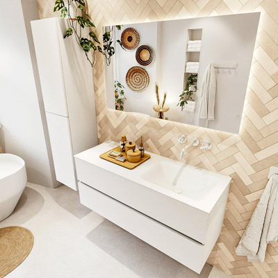 MONDIAZ VICA 120cm badmeubel onderkast Talc 2 lades. Wastafel CLOUD rechts zonder kraangat, kleur Talc.