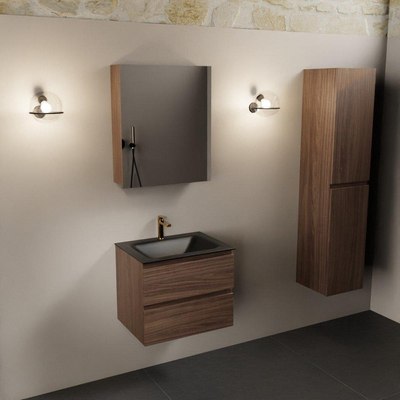 Mondiaz Aivy badmeubelset - 60x45x50cm - 1 kraangat - 1 wasbak urban Solid surface - Midden - 2 lades - Met spiegelkast - Melamine Mocha