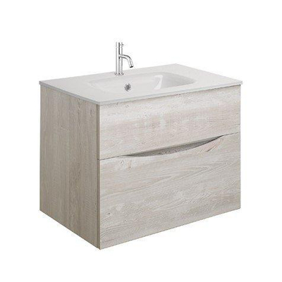 Crosswater Glide II Badkamermeubelset - 70x45x52cm - 2 lades - greeploos - softclose - nordic oak - kraangat - wit