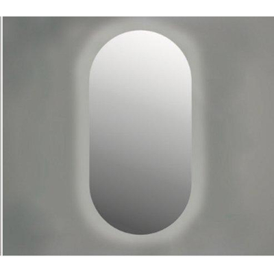 INK SP27 Spiegel - 40x3x80cm - LED onder en boven colour changing - dimbaar - Spiegelverwarming - ovaal - zonder kader - aluminium Spiegel